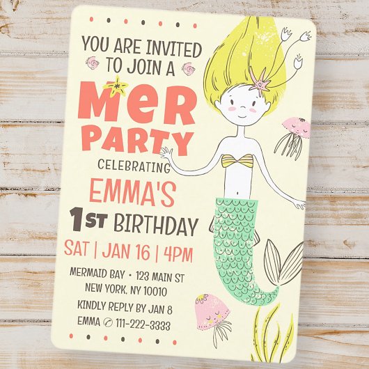 Invitation Fête d'anniversaire de la mignonne sirène moderne