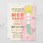 Invitation Fête d'anniversaire de la mignonne sirène moderne (Devant)