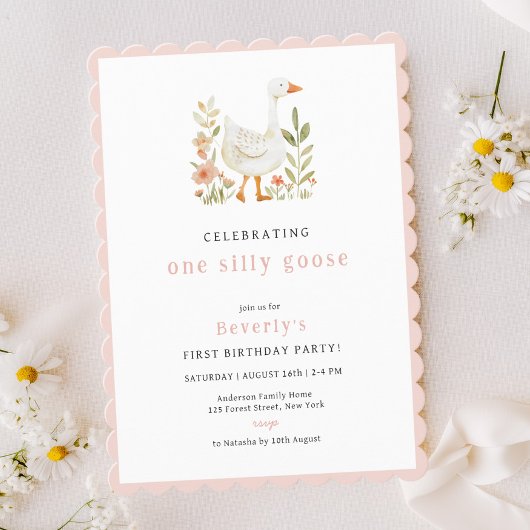 Invitation Fête d'anniversaire de la oie sotte rose