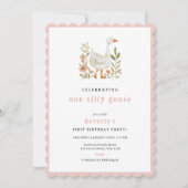 Invitation Fête d'anniversaire de la oie sotte rose (Devant)