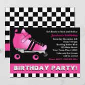 Invitation Fête d'anniversaire de la Patinée à roulettes rose (Devant / Derrière)