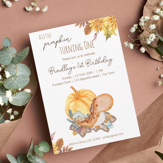 Invitation Fête d'anniversaire de la petite dinosaure citroui