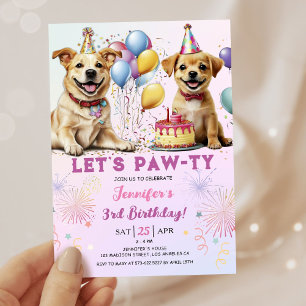 Invitation Fête d'anniversaire de la petite fille au chiot "L