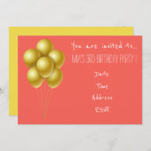 Invitation Fête d'anniversaire de la petite fille en ballons (Devant / Derrière)