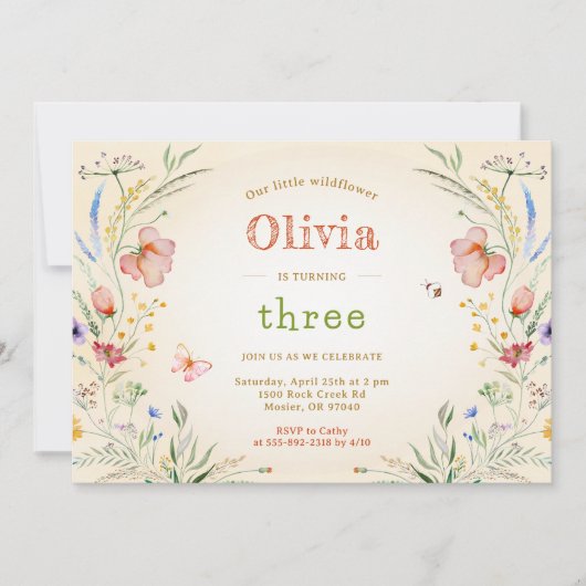 Invitation Fête d'anniversaire de la petite Fleur sauvage Flo (Devant)