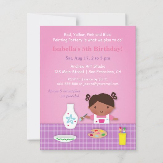 Invitation Fête d'anniversaire de la petite poterie d'art (Devant)