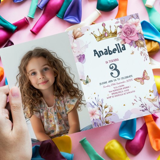 Invitation Fête d'anniversaire de la petite princesse Floral 