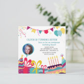 Invitation Fête d'anniversaire de la photo personnalisée colo (Debout devant)
