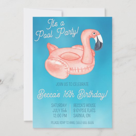 Invitation Fête d'anniversaire de la piscine (Devant)