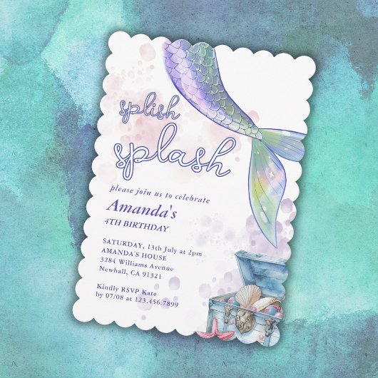 Invitation Fête d'anniversaire de la piscine d'aquarelle mign