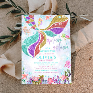 Invitation Fête d'anniversaire de la piscine de sirène magiqu