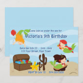 Invitation Fête d'anniversaire de la piscine de sirènes pour (Devant / Derrière)