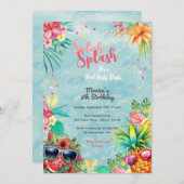 Invitation fête d'anniversaire de la piscine d'été de Hawaii (Devant / Derrière)