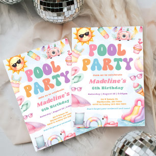 Invitation Fête d'anniversaire de la piscine d'été modifiable