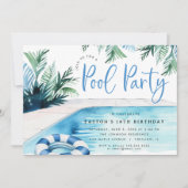 Invitation Fête d'anniversaire de la piscine moderne bleu bla (Devant)