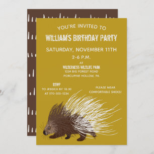 Invitation Fête d'anniversaire de la Porcupine Brown et mouta