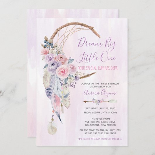 Invitation Fête d'anniversaire de la première fête du Boho, r (Devant / Derrière)