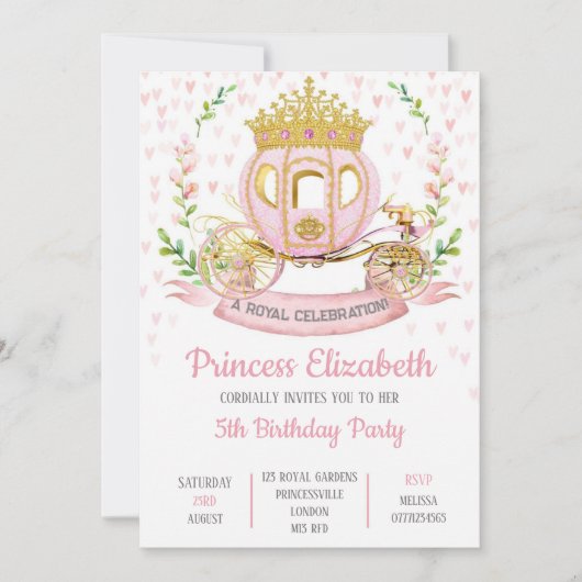 Invitation Fête d'anniversaire de la princesse (Devant)