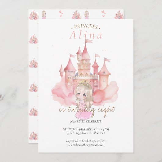 Invitation Fête d'anniversaire de la princesse (Devant / Derrière)