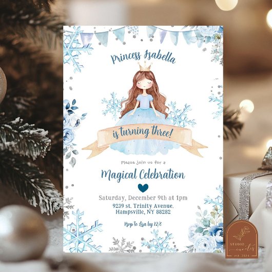 Invitation Fête d'anniversaire de la princesse d'hiver neige