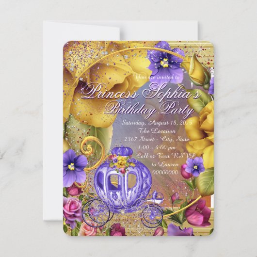 Invitation Fête d'anniversaire de la princesse du conte de fé (Devant)