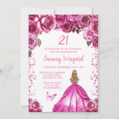 Invitation Fête d'anniversaire de la princesse Fuchsia Blonde (Devant)