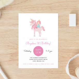 Invitation Fête d'anniversaire de la princesse licorne rose