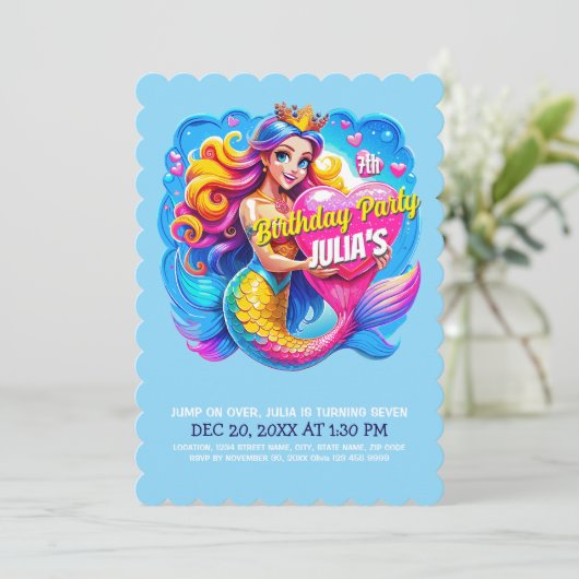Invitation Fête d'anniversaire de la princesse Mermaid (Debout devant)