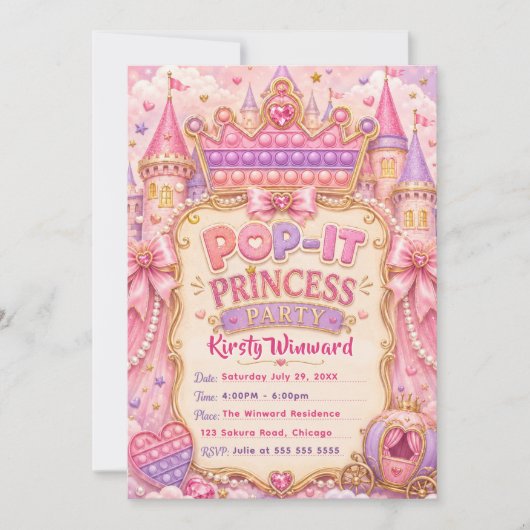 Invitation Fête d'anniversaire de la princesse Pop-It (Devant)