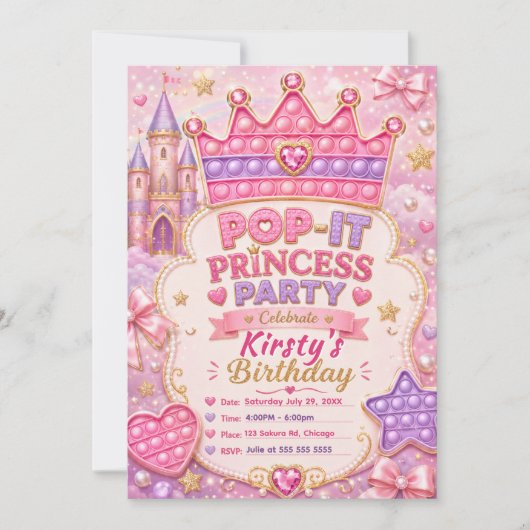 Invitation Fête d'anniversaire de la princesse Pop-It (Devant)