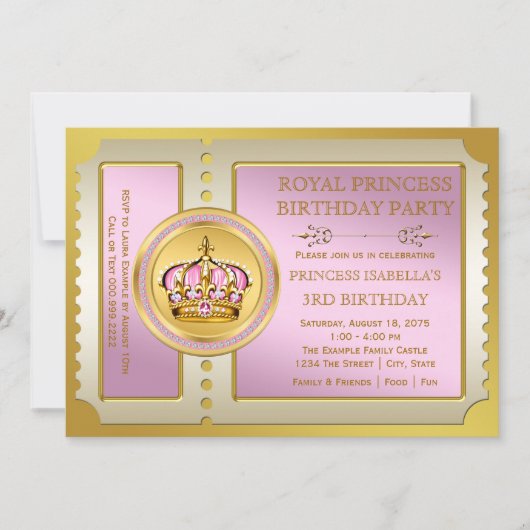 Invitation Fête d'anniversaire de la princesse rose (Devant)