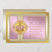 Invitation Fête d'anniversaire de la princesse rose (Devant / Derrière)
