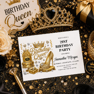 Invitation Fête d'anniversaire de la Reine en Or Noir Étincel
