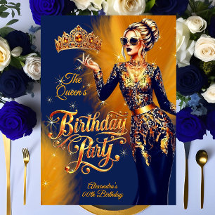 Invitation Fête d'anniversaire de la Reine Robe Or Orange Ble