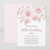 Invitation Fête d'anniversaire de la Rose rose vif Elégante f (Devant / Derrière)