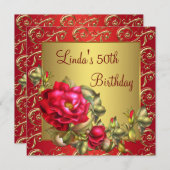 Invitation Fête d'anniversaire de la Rose rouge (Devant / Derrière)