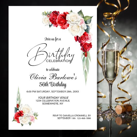 Invitation Fête d'anniversaire de la Rose Rouge