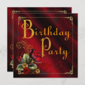 Invitation Fête d'anniversaire de la Rose rouge (Devant / Derrière)