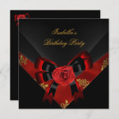 Invitation Fête d'anniversaire de la Rose rouge asiatique (Devant / Derrière)