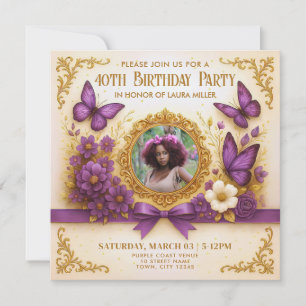Invitation Fête d'anniversaire de la Royal Gold Purple Butple