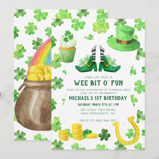Invitation Fête d'anniversaire de la Saint-Patrick (Devant / Derrière)