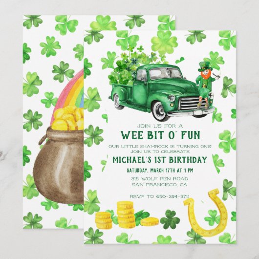 Invitation Fête d'anniversaire de la Saint-Patrick (Devant / Derrière)