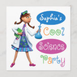 Invitation Fête d'anniversaire de la science Cool pour les fi<br><div class="desc">Cool Science Party Caractère féminin en argile polymère,  cuit au four,  peint avec des acryliques. photographié et numériquement amélioré. Suivez mon blog Amy Vangsgard Party    athttp://amyvangsgardpartyblog.blogspot.com</div>