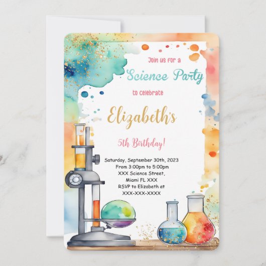 Invitation Fête d'anniversaire de la science pour enfants mod (Devant)