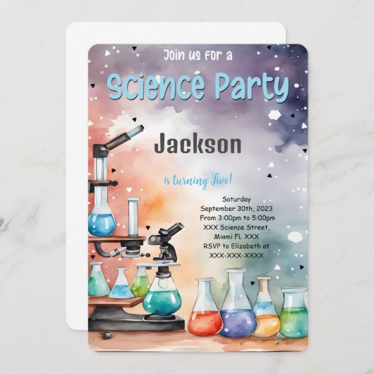 Invitation Fête d'anniversaire de la science pour garçons (Devant / Derrière)
