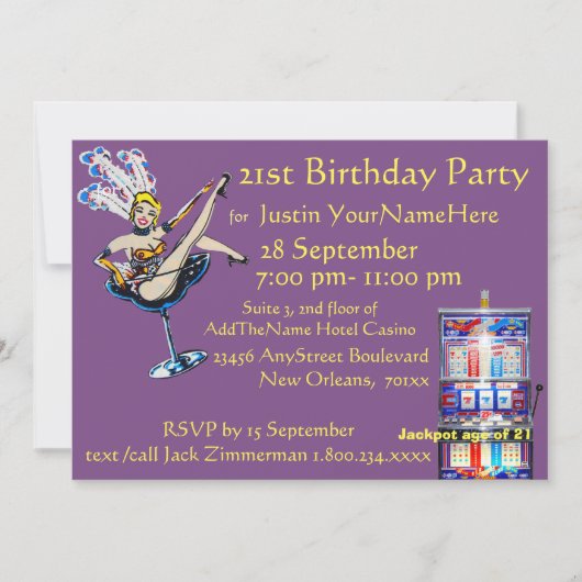 Invitation Fête d'anniversaire de la showgirl Jackpot Casino (Devant)