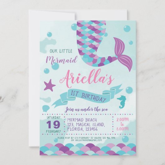 Invitation Fête d'anniversaire de la sirène (Devant)