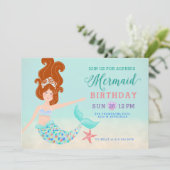 Invitation Fête d'anniversaire de la Sirène blanche Red Head (Debout devant)