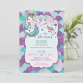 Invitation Fête d'anniversaire de la sirène blonde violette (Debout devant)