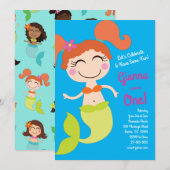 Invitation Fête d'anniversaire de la sirène Cheveux rouges (Devant / Derrière)